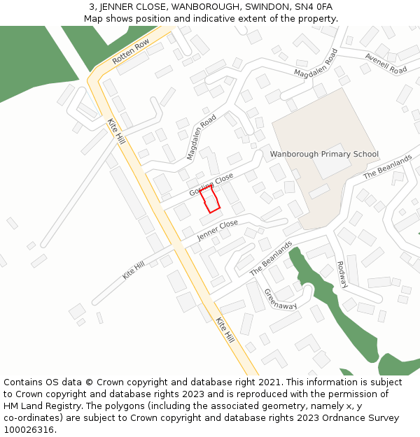 3, JENNER CLOSE, WANBOROUGH, SWINDON, SN4 0FA: Location map and indicative extent of plot