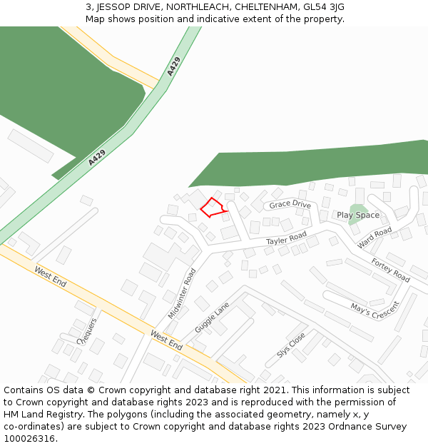 3, JESSOP DRIVE, NORTHLEACH, CHELTENHAM, GL54 3JG: Location map and indicative extent of plot