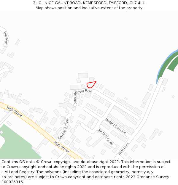 3, JOHN OF GAUNT ROAD, KEMPSFORD, FAIRFORD, GL7 4HL: Location map and indicative extent of plot