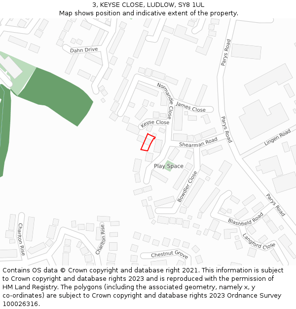 3, KEYSE CLOSE, LUDLOW, SY8 1UL: Location map and indicative extent of plot