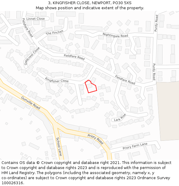 3, KINGFISHER CLOSE, NEWPORT, PO30 5XS: Location map and indicative extent of plot