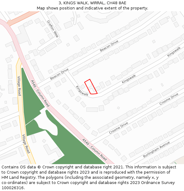 3, KINGS WALK, WIRRAL, CH48 8AE: Location map and indicative extent of plot