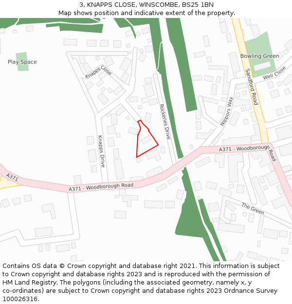 3, KNAPPS CLOSE, WINSCOMBE, BS25 1BN: Location map and indicative extent of plot