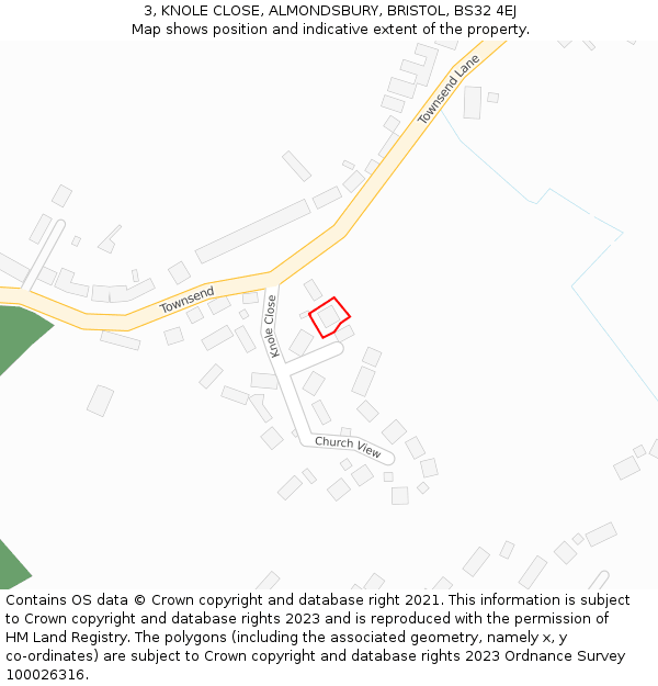 3, KNOLE CLOSE, ALMONDSBURY, BRISTOL, BS32 4EJ: Location map and indicative extent of plot