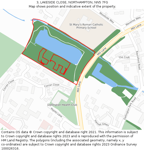 3, LAKESIDE CLOSE, NORTHAMPTON, NN5 7FG: Location map and indicative extent of plot