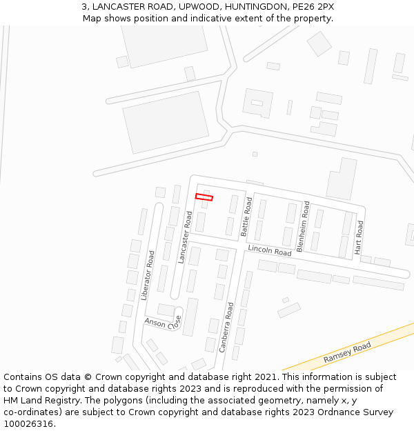 3, LANCASTER ROAD, UPWOOD, HUNTINGDON, PE26 2PX: Location map and indicative extent of plot