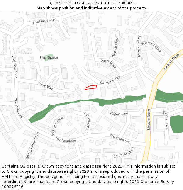 3, LANGLEY CLOSE, CHESTERFIELD, S40 4XL: Location map and indicative extent of plot