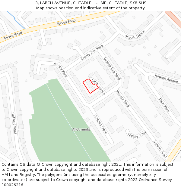 3, LARCH AVENUE, CHEADLE HULME, CHEADLE, SK8 6HS: Location map and indicative extent of plot