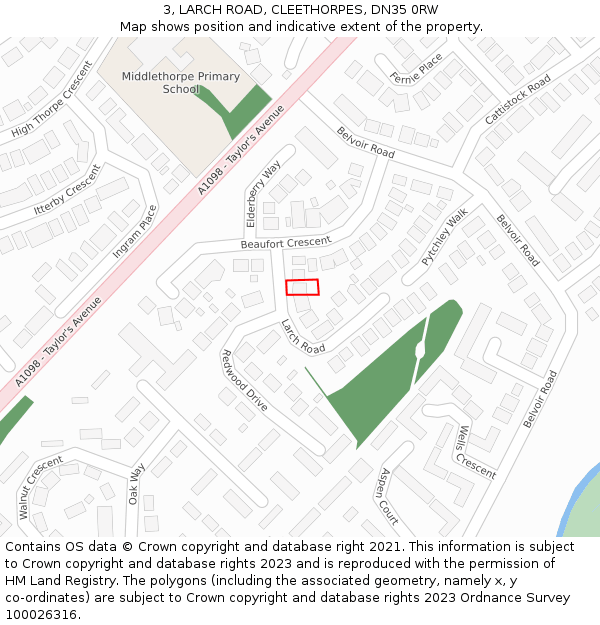 3, LARCH ROAD, CLEETHORPES, DN35 0RW: Location map and indicative extent of plot