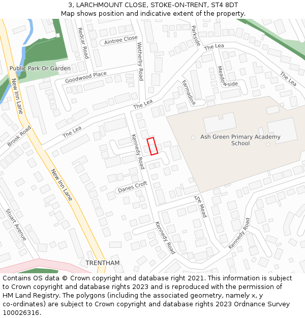 3, LARCHMOUNT CLOSE, STOKE-ON-TRENT, ST4 8DT: Location map and indicative extent of plot