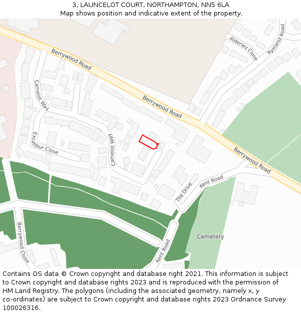 3, LAUNCELOT COURT, NORTHAMPTON, NN5 6LA: Location map and indicative extent of plot