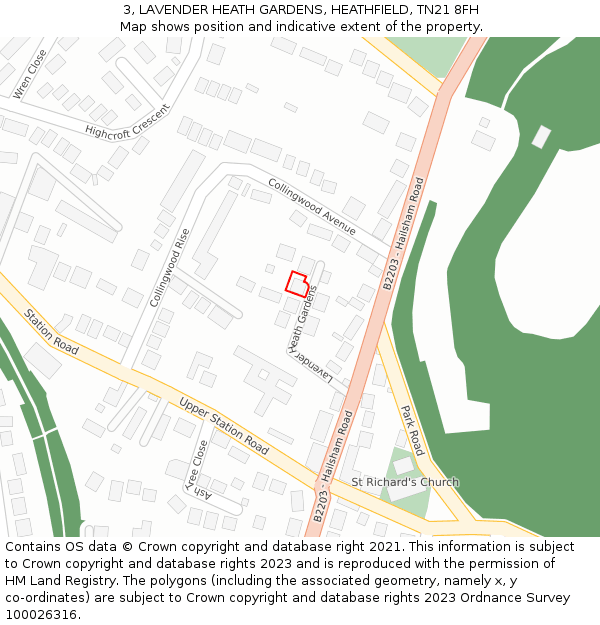 3, LAVENDER HEATH GARDENS, HEATHFIELD, TN21 8FH: Location map and indicative extent of plot