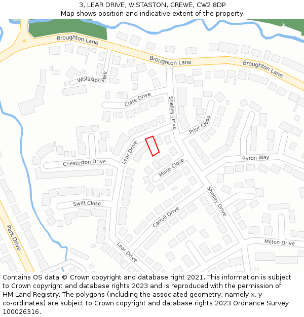 3, LEAR DRIVE, WISTASTON, CREWE, CW2 8DP: Location map and indicative extent of plot