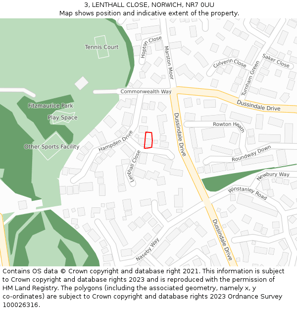 3, LENTHALL CLOSE, NORWICH, NR7 0UU: Location map and indicative extent of plot