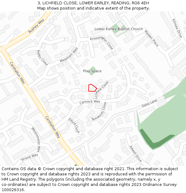 3, LICHFIELD CLOSE, LOWER EARLEY, READING, RG6 4EH: Location map and indicative extent of plot