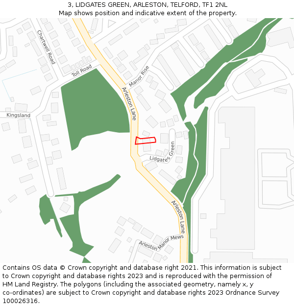 3, LIDGATES GREEN, ARLESTON, TELFORD, TF1 2NL: Location map and indicative extent of plot