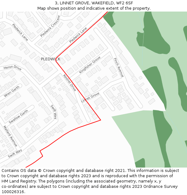 3, LINNET GROVE, WAKEFIELD, WF2 6SF: Location map and indicative extent of plot