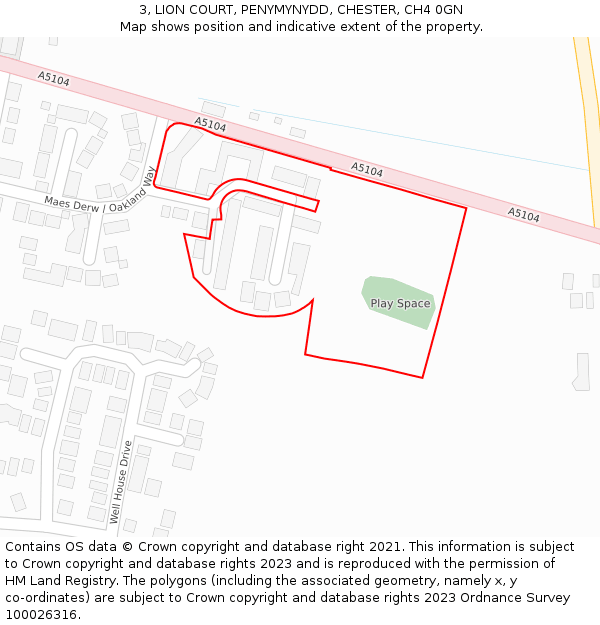 3, LION COURT, PENYMYNYDD, CHESTER, CH4 0GN: Location map and indicative extent of plot