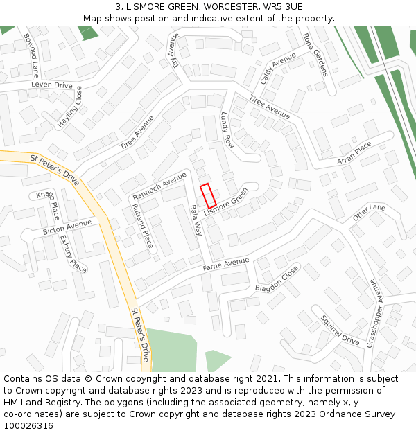 3, LISMORE GREEN, WORCESTER, WR5 3UE: Location map and indicative extent of plot