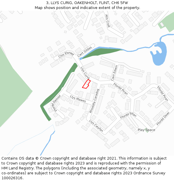 3, LLYS CURIG, OAKENHOLT, FLINT, CH6 5FW: Location map and indicative extent of plot