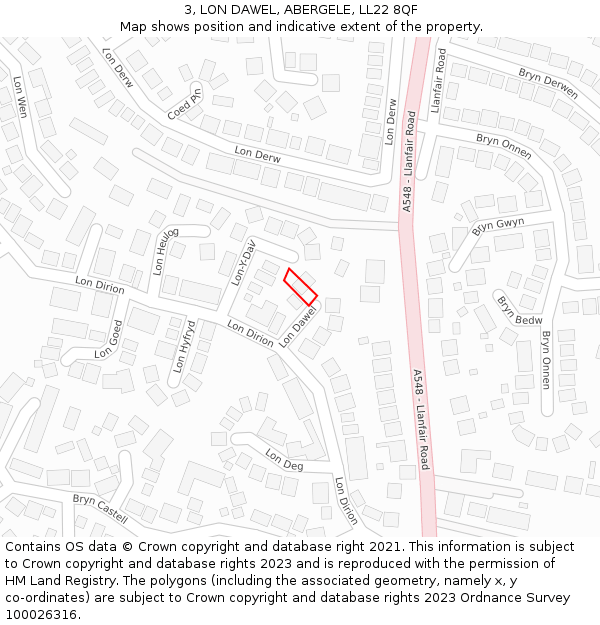 3, LON DAWEL, ABERGELE, LL22 8QF: Location map and indicative extent of plot