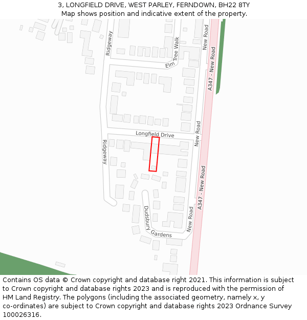 3, LONGFIELD DRIVE, WEST PARLEY, FERNDOWN, BH22 8TY: Location map and indicative extent of plot