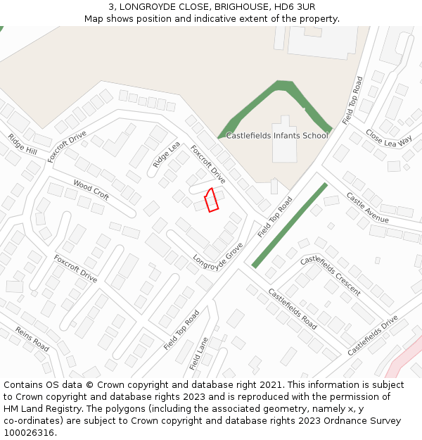 3, LONGROYDE CLOSE, BRIGHOUSE, HD6 3UR: Location map and indicative extent of plot