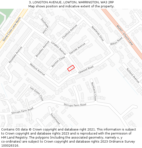 3, LONGTON AVENUE, LOWTON, WARRINGTON, WA3 2RP: Location map and indicative extent of plot