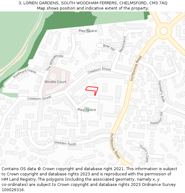 3, LORIEN GARDENS, SOUTH WOODHAM FERRERS, CHELMSFORD, CM3 7AQ: Location map and indicative extent of plot