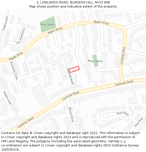 3, LOWLANDS ROAD, BURGESS HILL, RH15 8AE: Location map and indicative extent of plot
