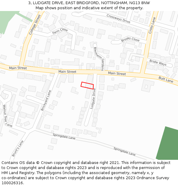 3, LUDGATE DRIVE, EAST BRIDGFORD, NOTTINGHAM, NG13 8NW: Location map and indicative extent of plot