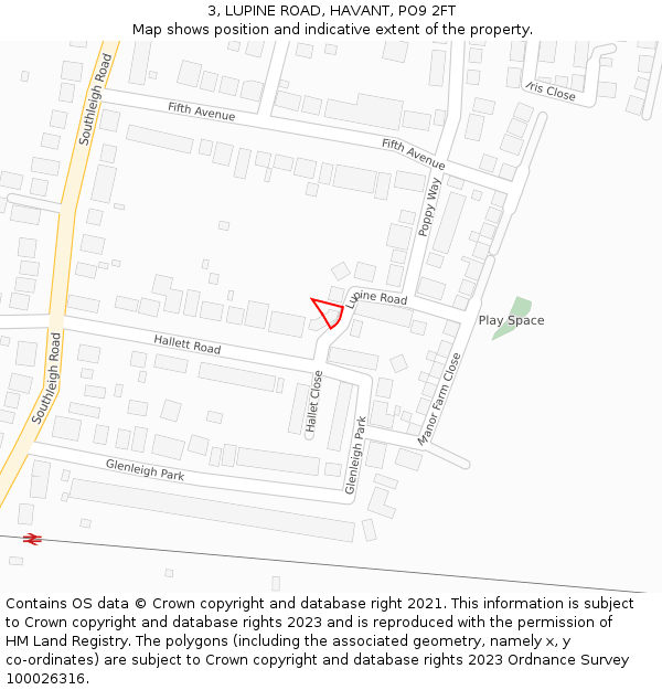 3, LUPINE ROAD, HAVANT, PO9 2FT: Location map and indicative extent of plot