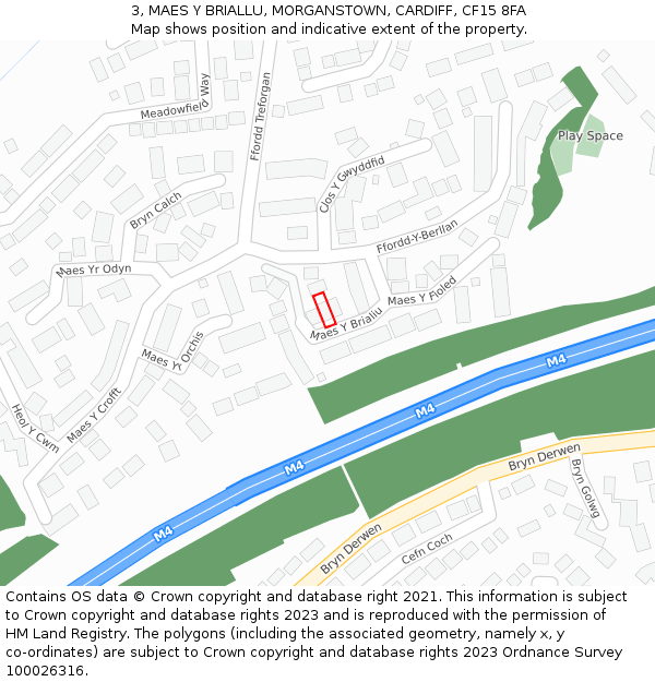 3, MAES Y BRIALLU, MORGANSTOWN, CARDIFF, CF15 8FA: Location map and indicative extent of plot