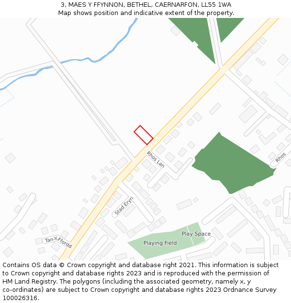 3, MAES Y FFYNNON, BETHEL, CAERNARFON, LL55 1WA: Location map and indicative extent of plot