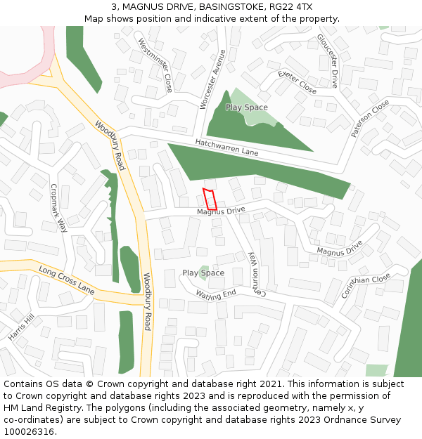 3, MAGNUS DRIVE, BASINGSTOKE, RG22 4TX: Location map and indicative extent of plot