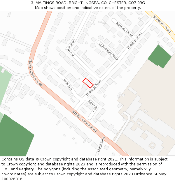 3, MALTINGS ROAD, BRIGHTLINGSEA, COLCHESTER, CO7 0RG: Location map and indicative extent of plot