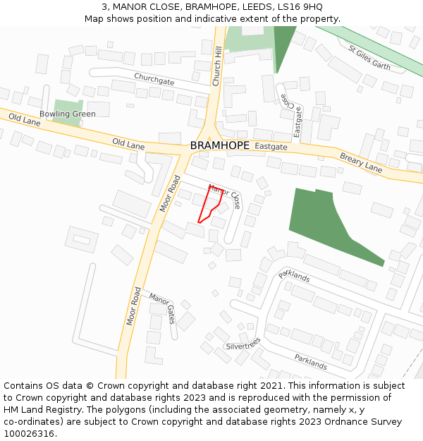 3, MANOR CLOSE, BRAMHOPE, LEEDS, LS16 9HQ: Location map and indicative extent of plot