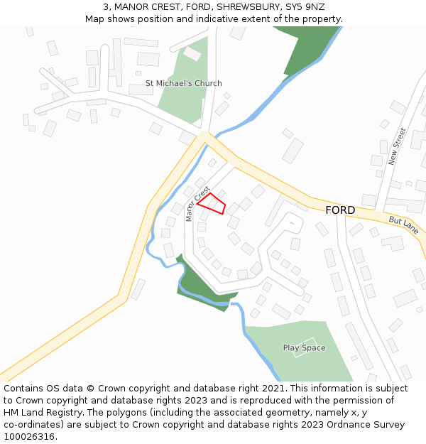 3, MANOR CREST, FORD, SHREWSBURY, SY5 9NZ: Location map and indicative extent of plot