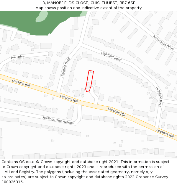 3, MANORFIELDS CLOSE, CHISLEHURST, BR7 6SE: Location map and indicative extent of plot