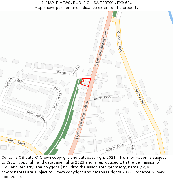 3, MAPLE MEWS, BUDLEIGH SALTERTON, EX9 6EU: Location map and indicative extent of plot