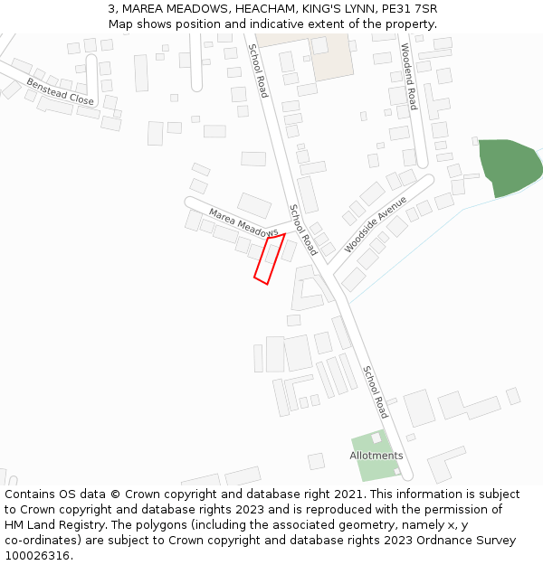 3, MAREA MEADOWS, HEACHAM, KING'S LYNN, PE31 7SR: Location map and indicative extent of plot