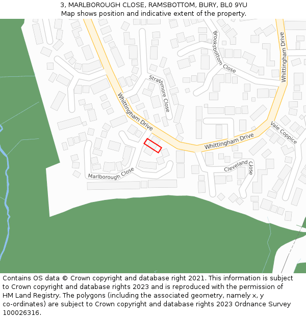 3, MARLBOROUGH CLOSE, RAMSBOTTOM, BURY, BL0 9YU: Location map and indicative extent of plot