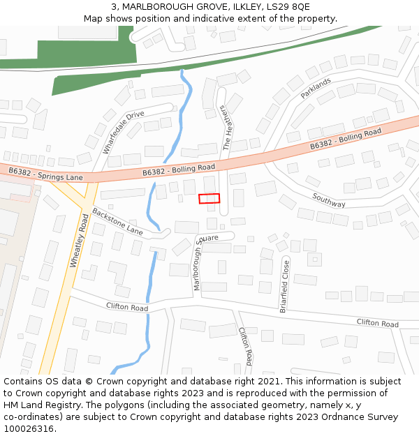 3, MARLBOROUGH GROVE, ILKLEY, LS29 8QE: Location map and indicative extent of plot