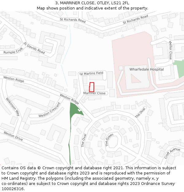 3, MARRINER CLOSE, OTLEY, LS21 2FL: Location map and indicative extent of plot