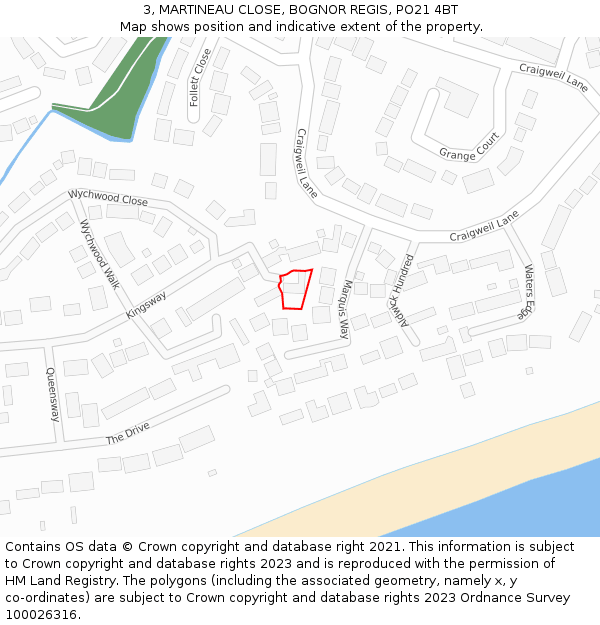 3, MARTINEAU CLOSE, BOGNOR REGIS, PO21 4BT: Location map and indicative extent of plot