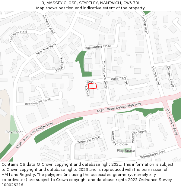 3, MASSEY CLOSE, STAPELEY, NANTWICH, CW5 7RL: Location map and indicative extent of plot