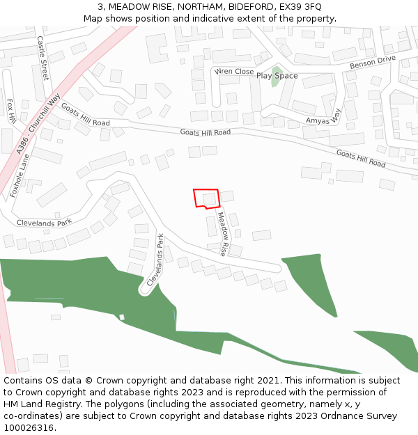 3, MEADOW RISE, NORTHAM, BIDEFORD, EX39 3FQ: Location map and indicative extent of plot