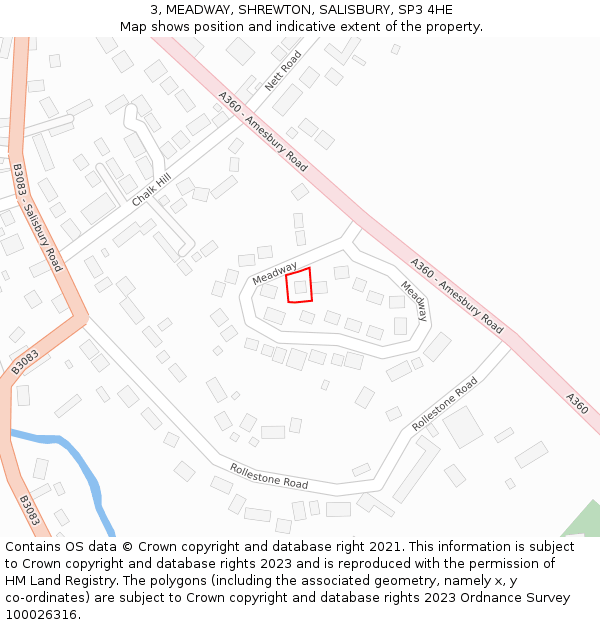 3, MEADWAY, SHREWTON, SALISBURY, SP3 4HE: Location map and indicative extent of plot