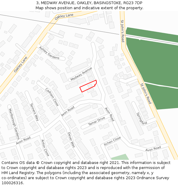 3, MEDWAY AVENUE, OAKLEY, BASINGSTOKE, RG23 7DP: Location map and indicative extent of plot