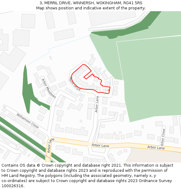 3, MERRIL DRIVE, WINNERSH, WOKINGHAM, RG41 5RS: Location map and indicative extent of plot